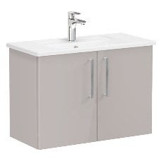 Vitra Root 66404 Lavabo Dolabı, Kapaklı, 80 Cm, Dar, Parlak Sahra Beji, Köşeli Lavabolu